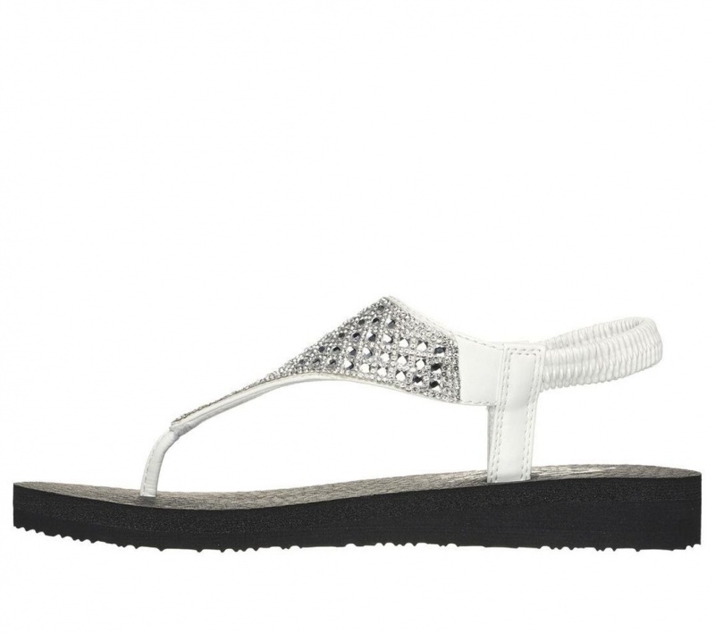 White Skechers Meditation - Rockstar Women's Sandals | THWO-53207