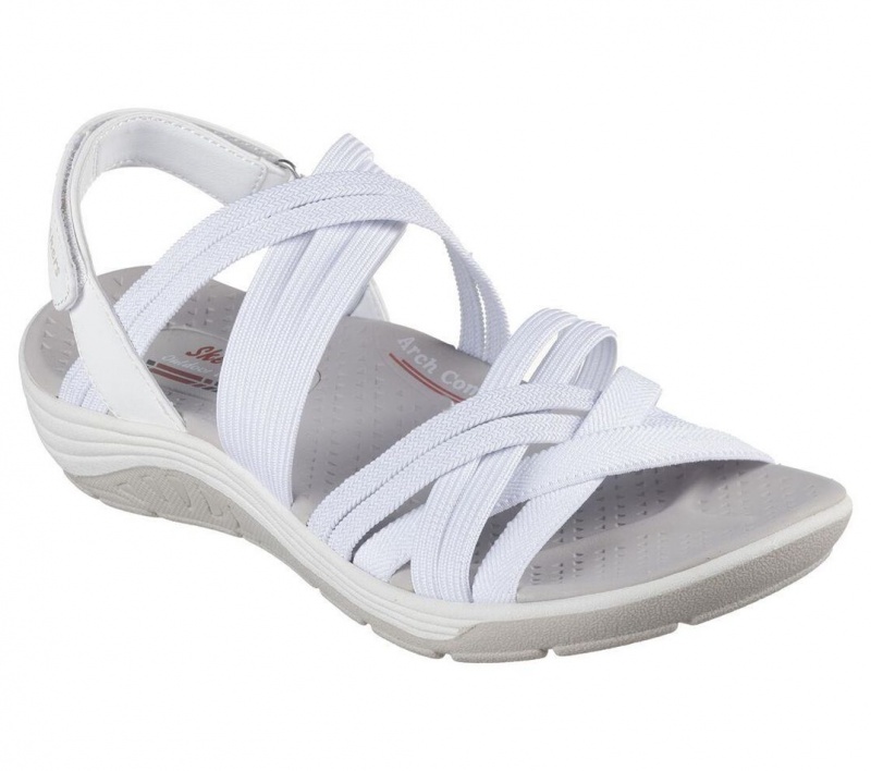 White Skechers Reggae Cup - Simply Biased Women's Sandals | AESW-07218