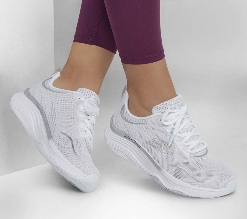 White Skechers Relaxed Fit: D'lux Fitness - Pure Glam Women's Sneakers | MQBZ-15963