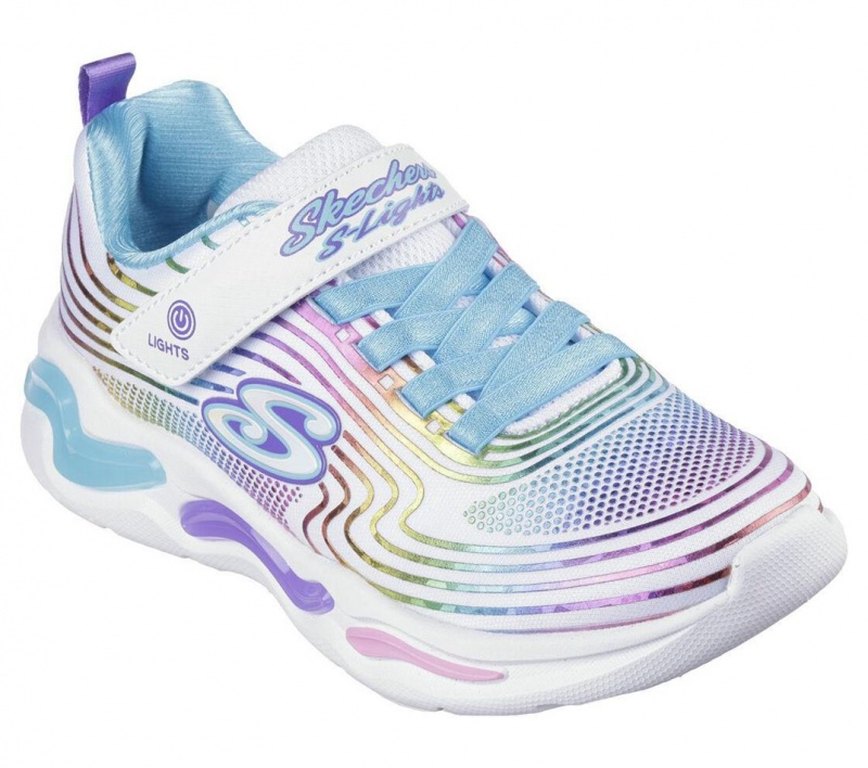 White Skechers S Lights: Wavy Beams Girls' Sneakers | IXOQ-49831