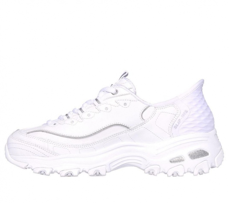 White Skechers Slip-ins: D'lites - New Scene Women's Sneakers | HRWU-84163