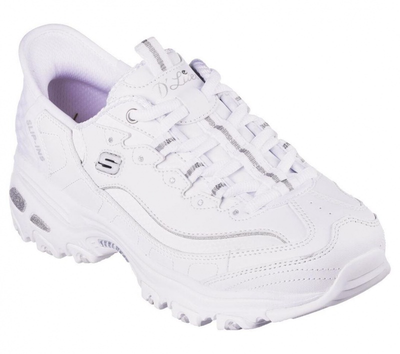 White Skechers Slip-ins: D'lites - New Scene Women's Sneakers | HRWU-84163