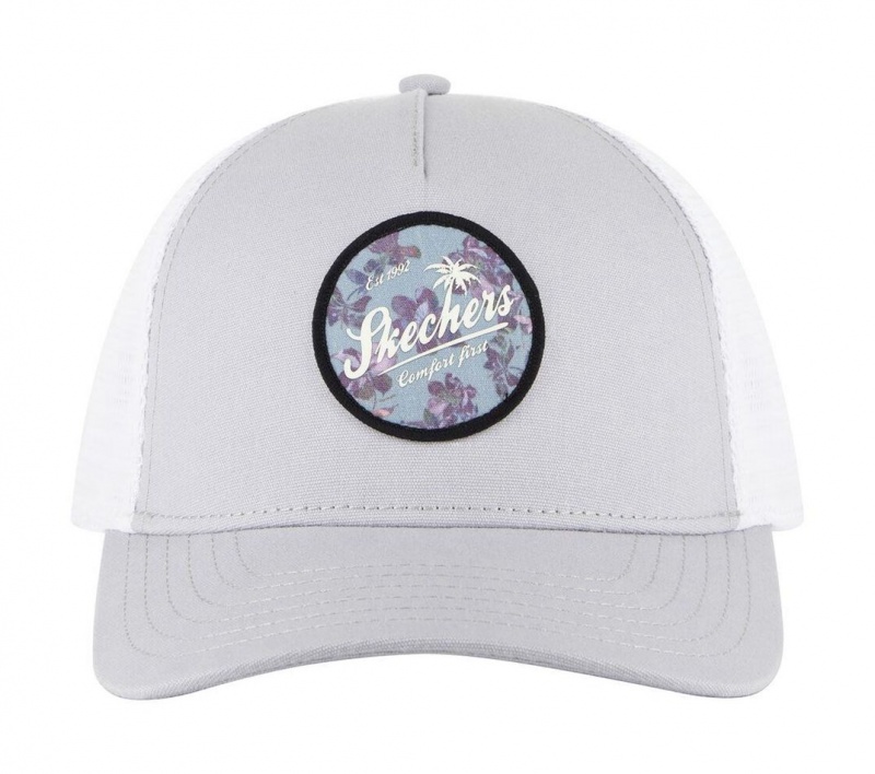 White Skechers Ultra Violet Patch Trucker Women's Hats | DCXP-70192