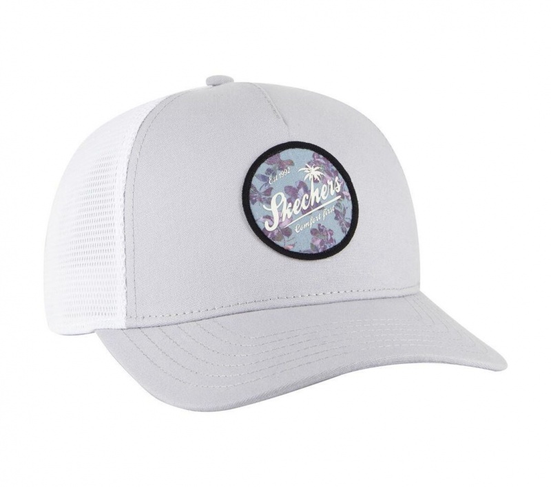 White Skechers Ultra Violet Patch Trucker Women's Hats | DCXP-70192