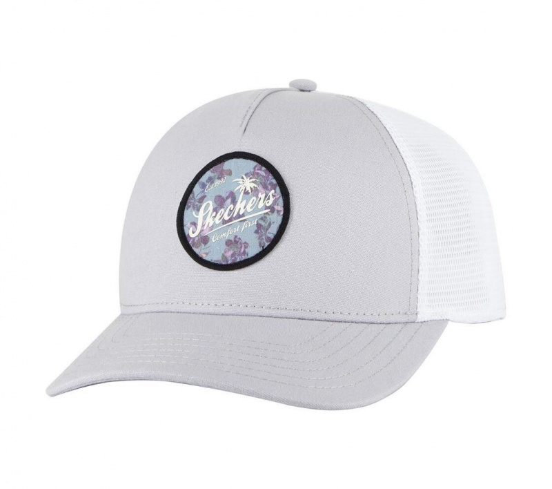 White Skechers Ultra Violet Patch Trucker Women\'s Hats | DCXP-70192