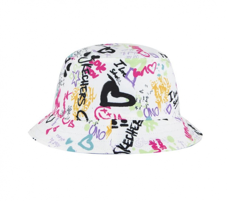 White Skechers Uno Graffiti Bucket Women's Hats | NMTR-20693