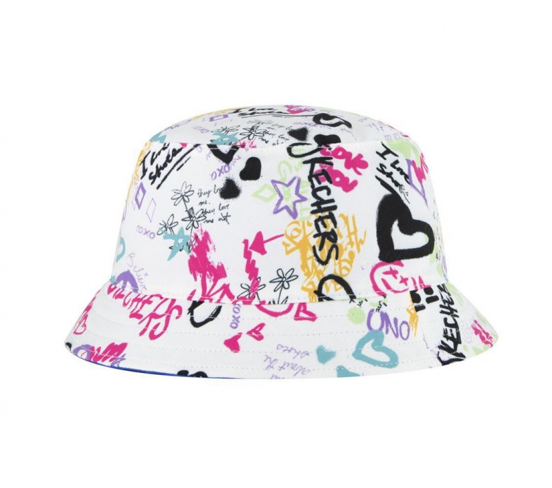 White Skechers Uno Graffiti Bucket Women's Hats | NMTR-20693