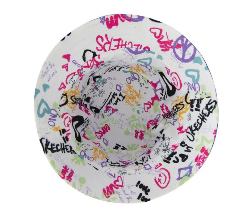 White Skechers Uno Graffiti Bucket Women's Hats | NMTR-20693