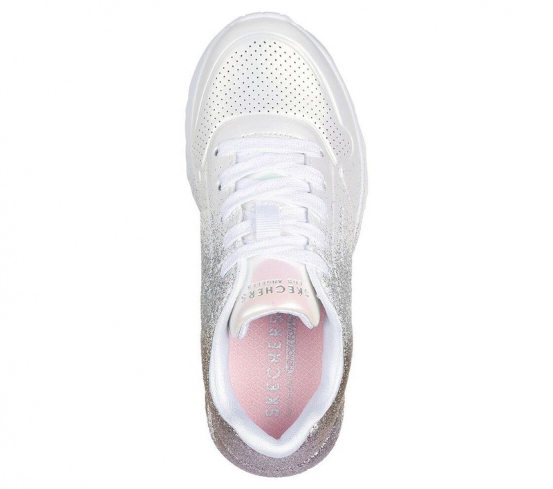 White Skechers Uno Lite - Metallic Shimmers Girls' Walking Shoes | NEWU-82019