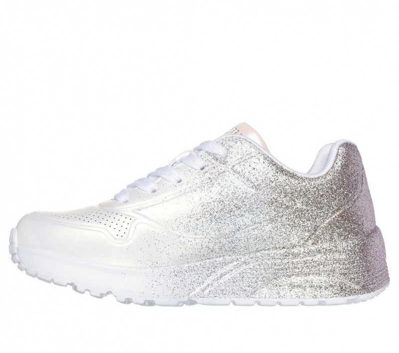 White Skechers Uno Lite - Metallic Shimmers Girls' Walking Shoes | NEWU-82019