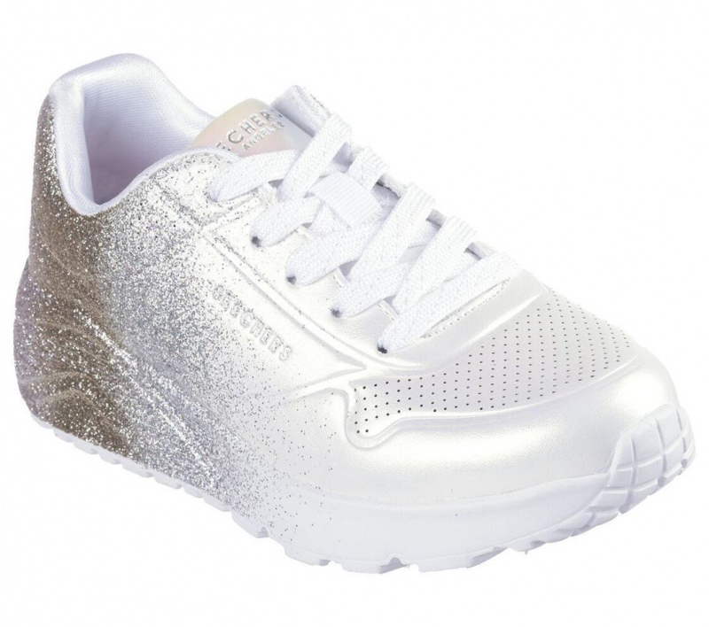 White Skechers Uno Lite - Metallic Shimmers Girls' Walking Shoes | NEWU-82019