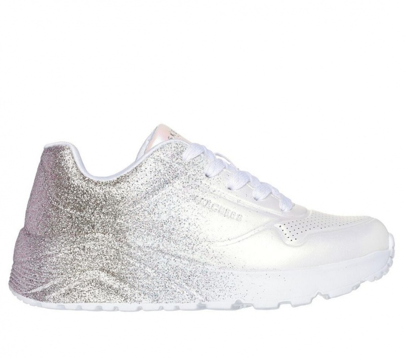 White Skechers Uno Lite - Metallic Shimmers Girls\' Walking Shoes | NEWU-82019